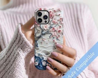 Etui na telefon Sakura Wave z japońskim kwiatem wiśni w stylu azjatyckim MagSafe do iPhone'a 17 16 15 14 13 12 Pro Max, Samsunga S26 S24 S25 Google Pixel 8 9
