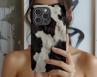 Cowhide Phone Case | Black White Pattern Animal Design | Cow Art Cover for iPhone 17 16 15 14 13 12 Pro Max | Samsung s26 s25 | Google Pixel