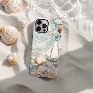 Beach Coastal Phone Cover Ocean Sea Beach Ship Summer Pastel Art Case for iPhone 16 15 13 12 11 Pro Max Samsung s23 s24 s25 Google Pixel 8 9