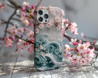 Sakura Wave Handyhülle | Japan Ozean Kirschblüten Design | Kunst Cover für iPhone 17 16 15 14 13 12 Pro Max | Samsung S26 S25 | Google Pixel