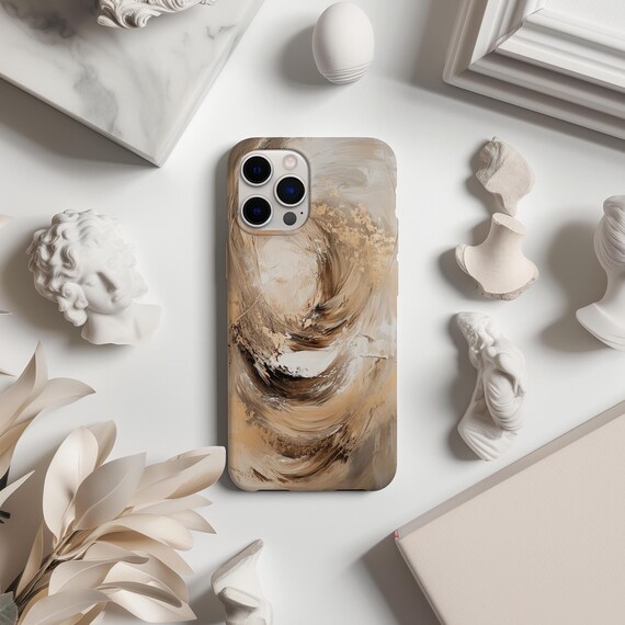 Mocha Mousse Phone Case | Modern Art Oil Paint Beige Brown Design | Cover for iPhone 16 15 13 12 11 Pro Max | Samsung s26 s25 | Google Pixel