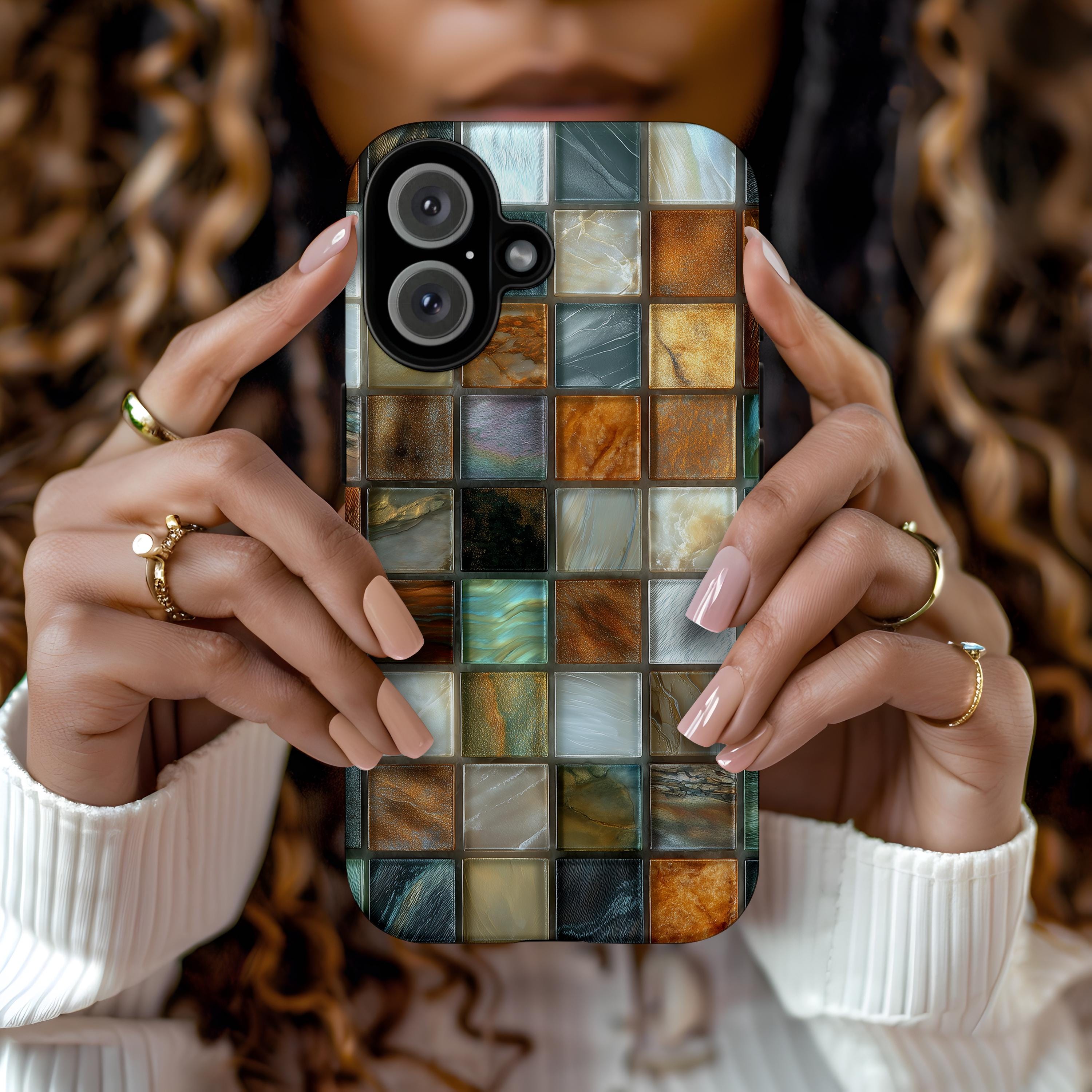 Mosaic Print Phone Case Tile Elegant Colorful Square Design Cover for ...