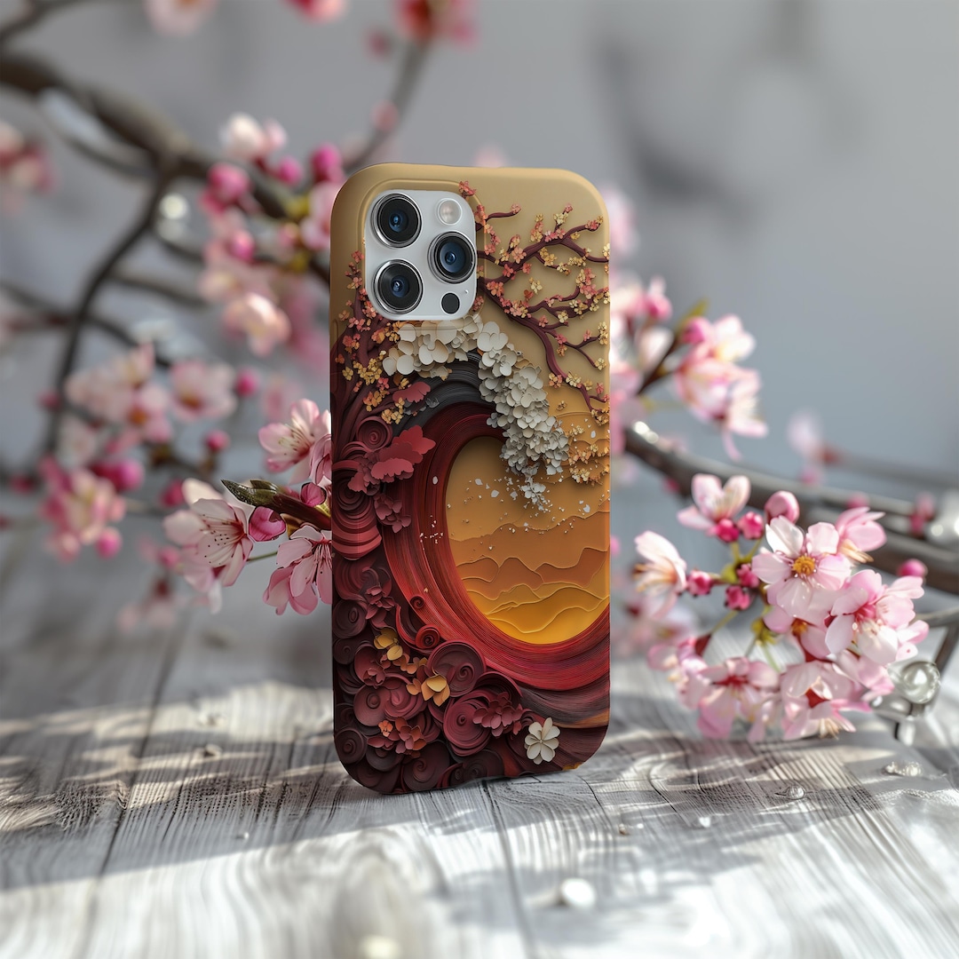 Red Japanese Sakura Wave Phone Case 3D Asian Design Flower Cover for ...