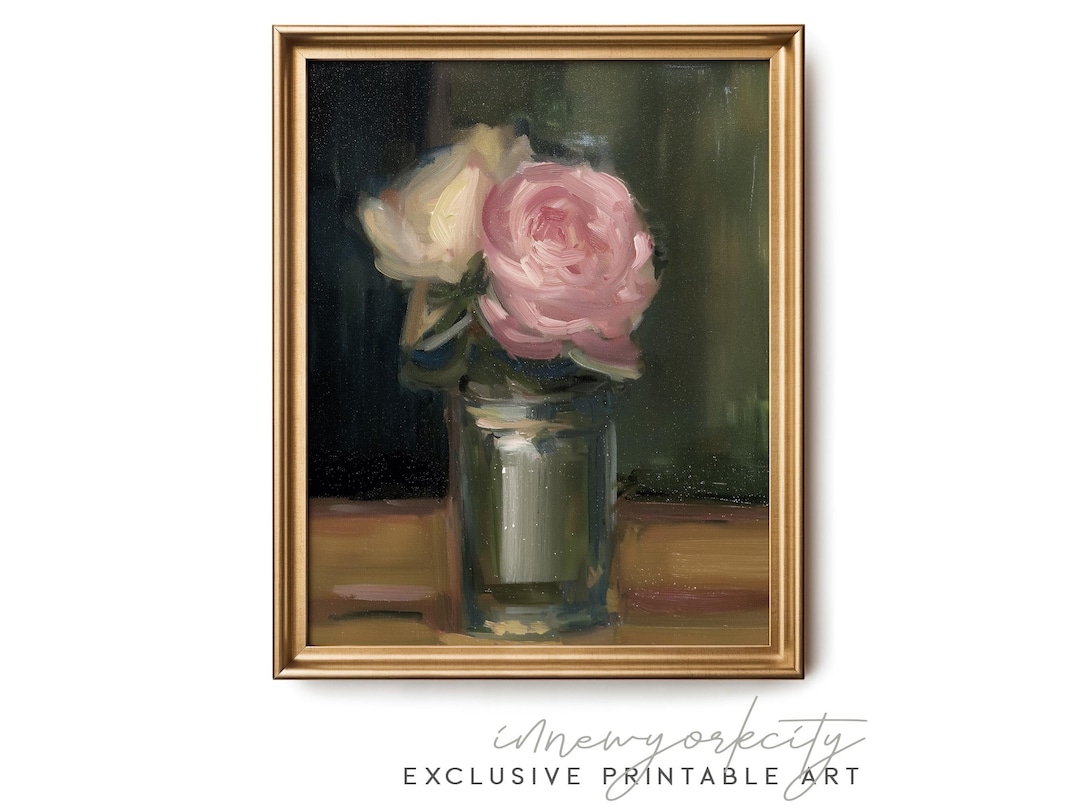Rustic Farmhouse Wall Art – Pink Rose Mason Jar Painting – Simple Still ...