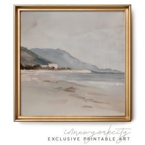 Muted Coastal Landscape Painting, Tonal Beach Seascape Print, Digital Downloadable Printable Wall Art