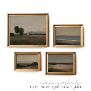 Small Format Tonalist Landscape Gallery – Vintage Moody Printable Wall Art – Set Of 4 Digital Download Prints