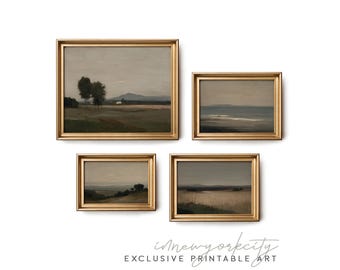 Small Format Tonalist Landscape Gallery – Vintage Moody Printable Wall Art – Set Of 4 Digital Download Prints