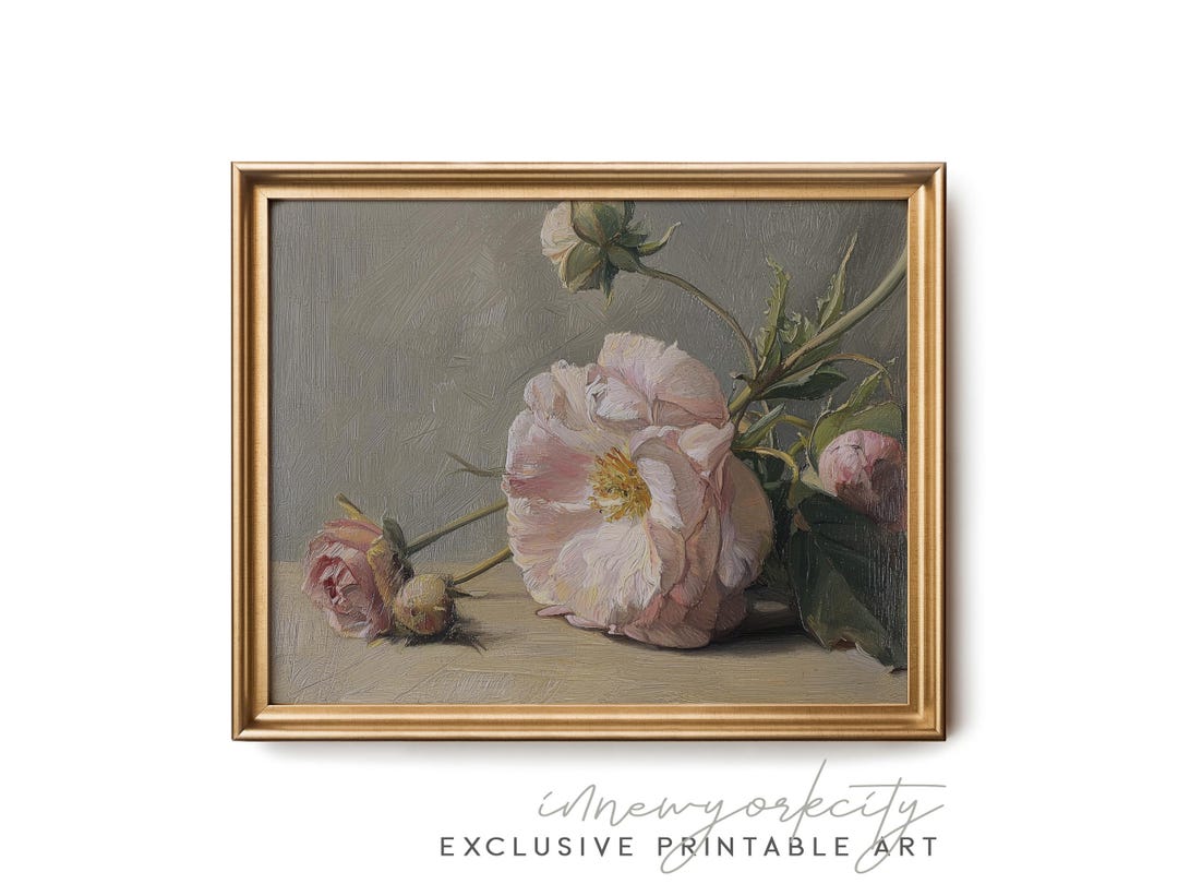 Vintage Pink Peony Digital Art Print – Botanical Wall Art – Floral ...