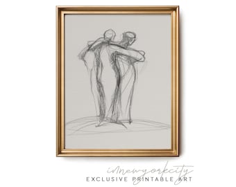 Three Graces Sketch, Neutral Antique European Print, Modern Vintage Decor Drawing, Printable Wall Art, Instant Digital Download