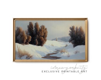 Winter Trees Samsung Frame TV Art, Holiday Landscape Painting, Instant Digital Download