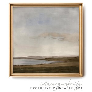 Minimalist Coastal Landscape Painting, Vintage Farmhouse Print, Printable Wall Art, Downloadable Digital