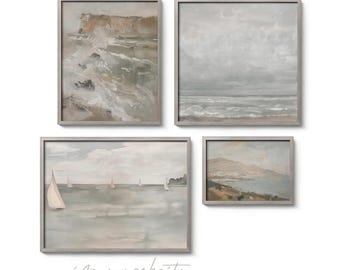 Coastal Neutral Gallerie Wand Kunst Set von 4, tonale Vintage Seascape Strand Nautik Segelboot Drucke, printable digitaler Download
