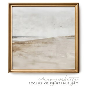 Minimalist Beach Wall Art, Coastal Printable Download, Modern Neutral Ocean Painting Print, Serene Digital Beach Art For Bedroom
