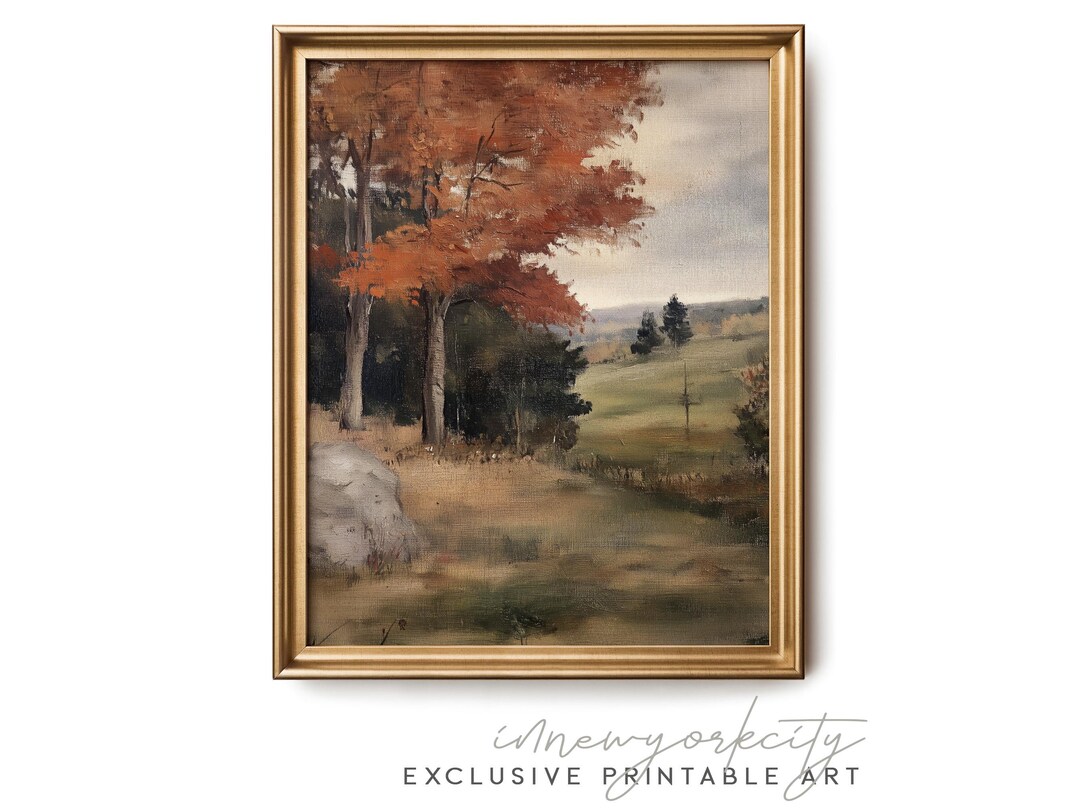 Warm Autumn Landscape Wall Art Printable – Digital Fall Decor – Neutral ...