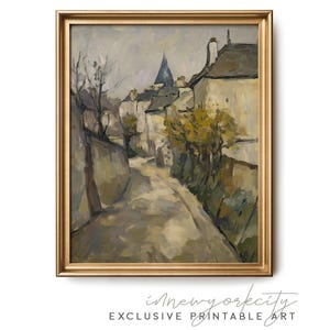 French Country Digital Download Wall Art – Rustic Village Painting Print – Impressionist Rural Scene Printable Home Decor