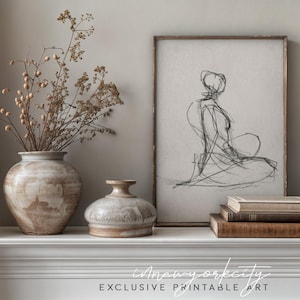 Abstrakte Figur Zeichnung druckbare Wandkunst – Moderne Geste Skizze Download – Minimalistische Linie Kunst Digitaldruck – Zeitgenössische Kunst