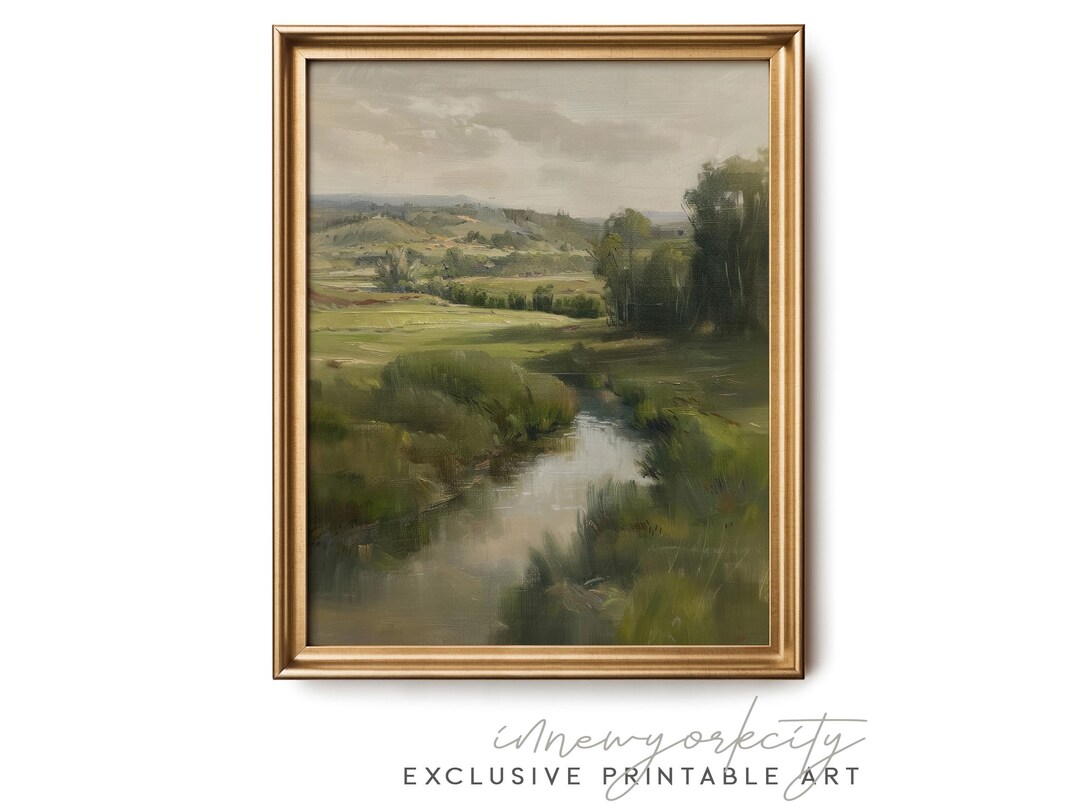 Vintage Summer Landscape Painting, Country Farmhouse Kitchen Wall Art ...