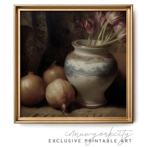 Tulips Still Life Painting, Antique European Print, Vintage Farmhouse Kitchen Decor, Floral Printable Wall Art, Instant Digital Download