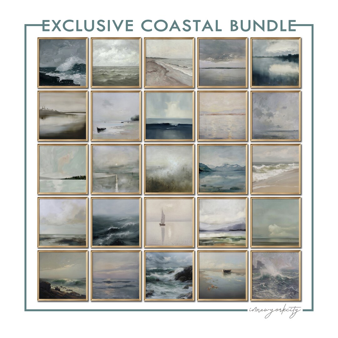 Vintage Gallery Wall Art Set of 125, Minimalist Coastal Bundle ...