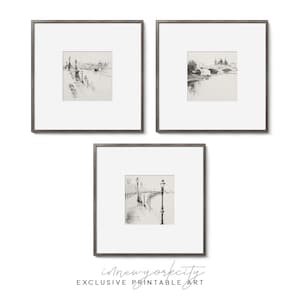 French Architecture Sketch Unique Gallery Wall Print Set of 3, Neutral Vintage Paris Cityscape Drawing, Printable Art Digital Download