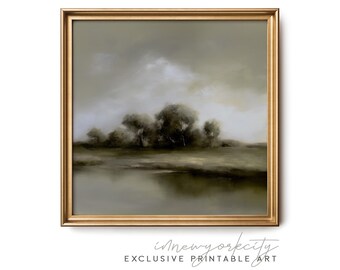 Pintura de paisagem delicada de árvores suaves, impressão antiga tonal, decoração vintage moderna, arte de parede para impressão, download digital instantâneo