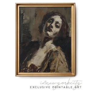 Moody Dark Portrait Wall Art, Dramatic Woman Painting Print, Digital Download Printable Art, Dark Academia Decor