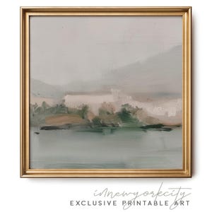 Modern Abstract Landscape Wall Art, Soft Green Gray Beige Nature Digital Download Print, Minimalist Printable Painting Home Office Decor
