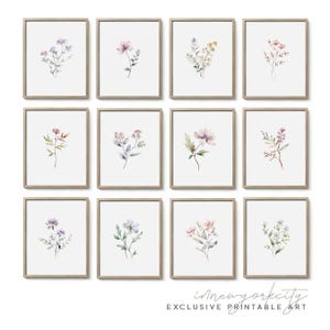Vintage Watercolor Botanical Unique Gallery Wall Set of 12, Floral French Country Girls Nursery Room Decor, Printable Art Digital Download