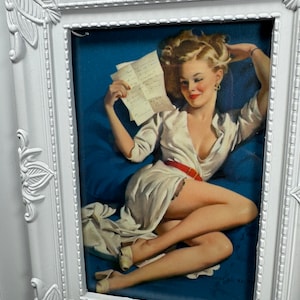 Vintage Original Calendar Print &quot;Too Good To Be True&quot; Pin Up Girl, Gil Elvgren, Large Frame,  c. 1940s