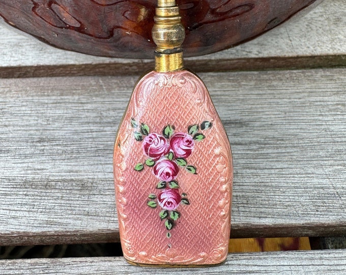 Art Deco Guilloche Enamel Perfume Bottle With Hand Painted Roses ...