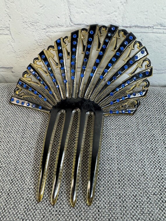 Art Deco Celluloid Hair Comb: Rhinestone & Tortoise Shell 