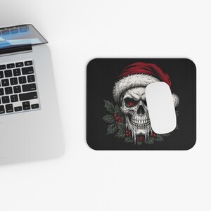 Skull in Santa Hat Mouse Pad | Dark Christmas Holly Gaming Desk Mat