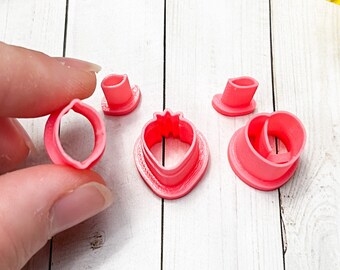 Fruit Stud Cutters Polymer Clay 3D Printed SET OF THREE Stud Cutters Peach Strawberry Lemon and Leaves