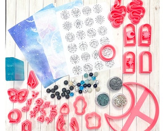 Zodiac Astrology Maker Kit for Polymer Clay Earrings and Jewelry 3D Printed Cutters and Tools, Water Soluable Image Transfers, and More