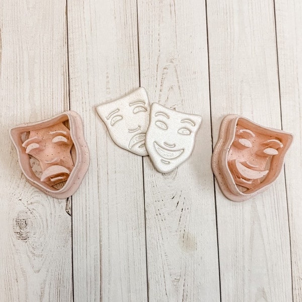 Comedy and Tragedy Theater Mask Cutters with Imprints  Polymer Clay 3D Printed