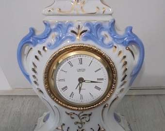 Vintage Landex Royal Craft Japan Porcelain Mantel Clock – Mechanical, Elegant Blue & Gold Decor, Collectible