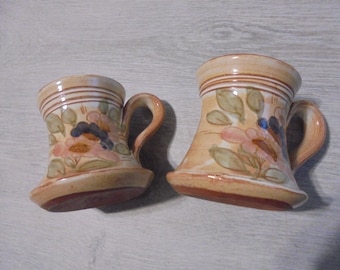 Vintage French Ceramic Mugs – La Poterie Provence France – Hand Painted Floral Cups, Set of 2