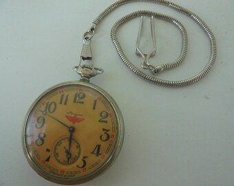 Vintage Soviet Pocket Watch "Molnija" – Working Mechanical – With Chain – Made in USSR