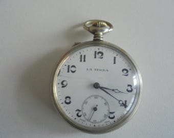 Vintage LA TERRA Pocket Watch – Mechanical Retro Timepiece, Collectible Antique Gift for Men