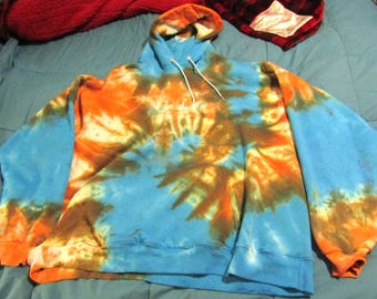 Tie Dye Hoodie, blue, orange, bronze, Men's 3x,
