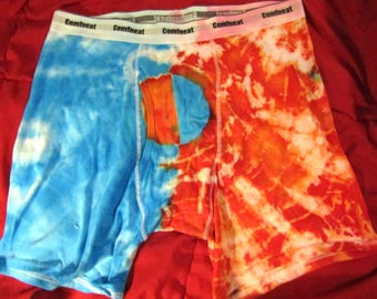 3 Pack Men's 2x tie dye cotton boxer briefs, assorted colors, starburst, romantic gift, Comfneat