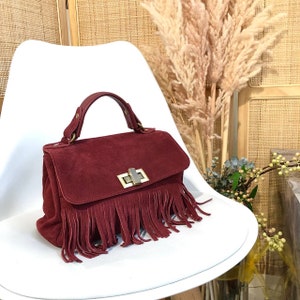 Bolso Postina de Ante con Flecos, bolso bandolera con flecos - Made in Italy, varios colores