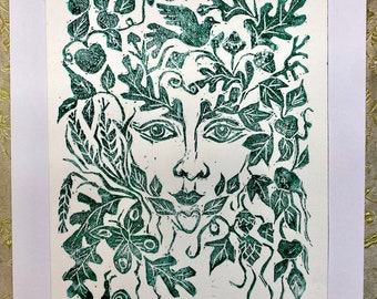 Lilygrace Print - The Green Woman of Wassail, Bosbury, Herefordshire, Green or Black on Japanese Bamboo Paper