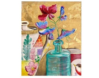 Lilygrace Painting - Sweetpeas on the Dresser - on Canvas 2023