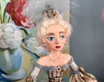 Lilygrace Doll OOAK Fairy Godmother Birdcage Doll with Upcycled Embroidered fabric and Cinderella Painting