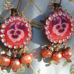 Lilygrace Vintage Pansy Cameo Earrings with Vintage Rhinestones and Freshwater Pearls image 3