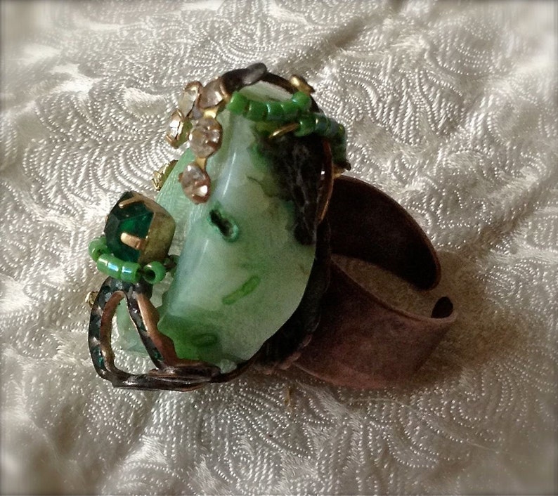 Lilygrace Mint Green Agate Slice Ring With Brass Wire and Vintage ...