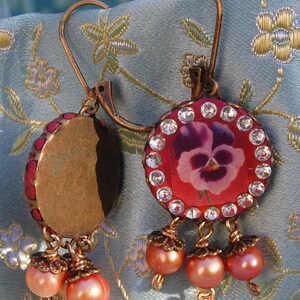 Lilygrace Vintage Pansy Cameo Earrings with Vintage Rhinestones and Freshwater Pearls image 4