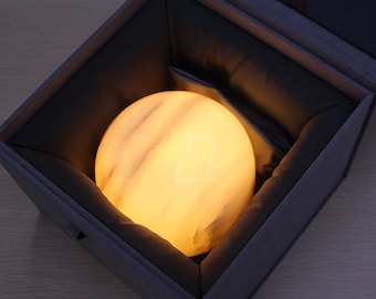 Handmade Marble Touch Lamp: USB Rechargeable LED Night Light