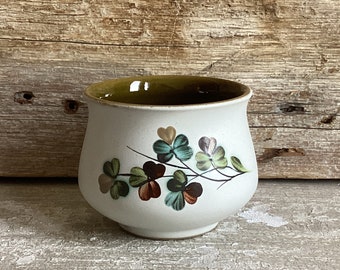 Denby Shamrock Sugar Bowl - Mini Open Sugar Bowl - Clover - Irish - England Glazed Inside - Mat Outside - Small Jar Pot